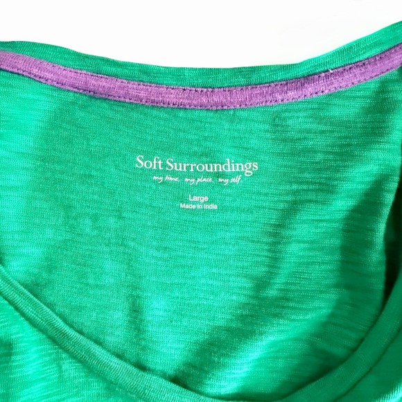 Soft Surroundings Floral Applique Tee Top Oversized Cotton Green Large - Picture 3 of 5